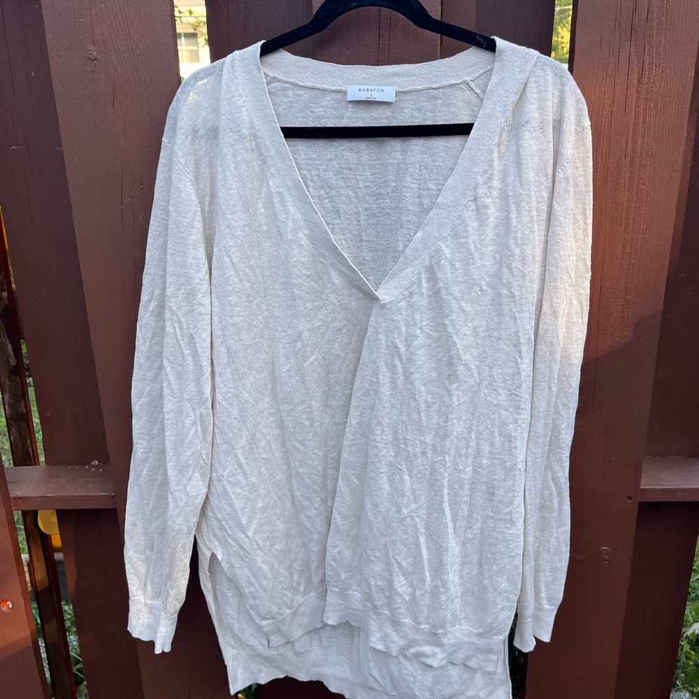 Babaton oatmeal V-Neck Linen Sweater